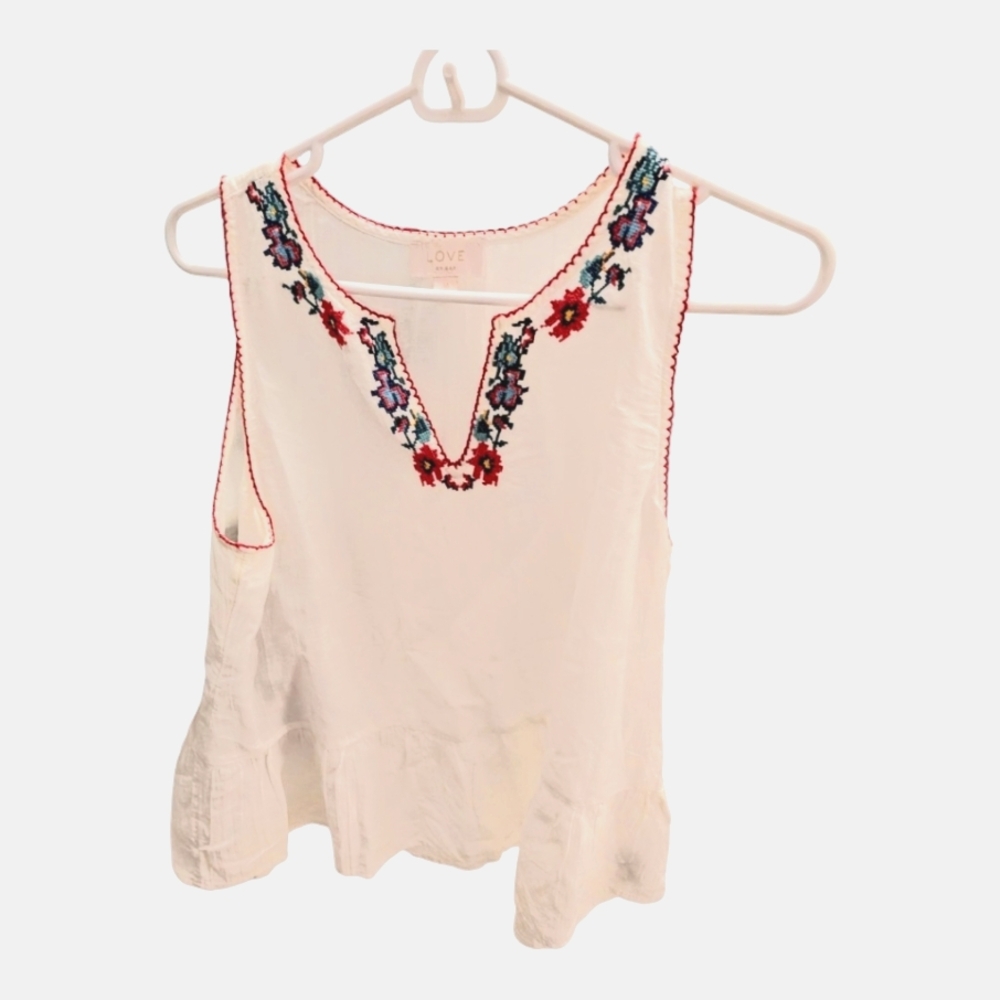 GAP Cream Embellished Sleeveless Tank Top